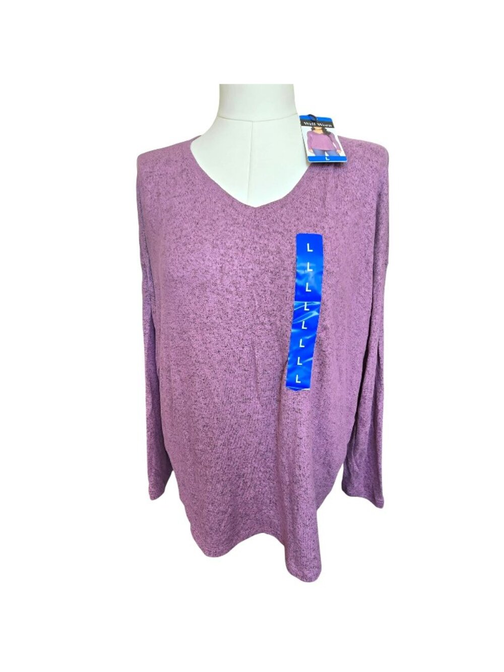 Womens V-Neck Long Sleeve Purple Knit Top Size Large Soft Feel NWT JJ4260
